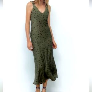 Zara green and black polka dot maxi dress, size large